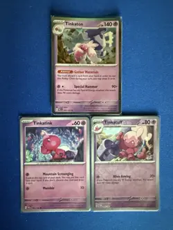 Tinkaton Holo Rare+Tinkatuff RevHolo Common+Tinkatink 3-card Pokemon lot - PWE - Image 1
