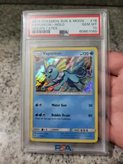 Pokemon 2019 Hidden Fates Vaporeon Holo Rare 18/68 PSA 10 - Image 1