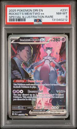 2025 POKEMON DRI EN-DESTINED RIVALS #231 TEAM ROCKET'S MEWTWO EX PSA 8 - Image 1