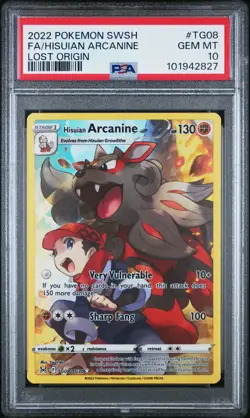 2022 Pokemon SWSH Lost Origin #TG08 Fa/Hisuian Arcanine PSA 10 - Image 1