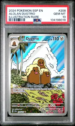 2024 POKEMON SSP EN-SURGING SPARKS ILLUSTRATION RARE #208 ALOLAN DUGTRIO PSA 10 - Image 1