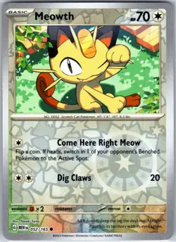 Meowth 052/165 Common Reverse Holo Card SV: Scarlet & Violet 151 Pokemon TCG NM - Image 1