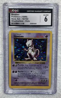CGC 6 MEWTWO 1999 HOLO (Shadowless) 10/102 Pokemon Card - Image 1