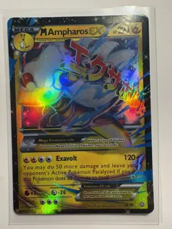 Pokemon M Ampharos EX Ultra Rare Full Art Holo 220 HP 28/98 XY Ancient Origins - Image 1
