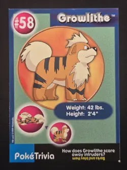 Pokemon 1999 Burger King Kids Meal Promo #58 Growlithe Non-Perforated NM - Image 1