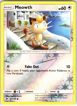 Meowth 101/147 Common Reverse Holo SM - Burning Shadows Pokemon LP - Image 1