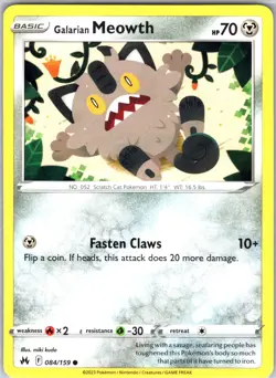 Galarian Meowth 084/159 Common Crown Zenith Pokemon NM - Image 1