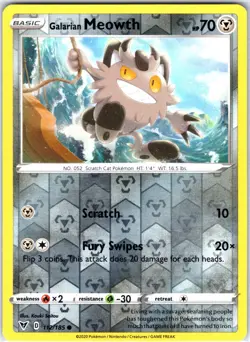 Galarian Meowth 112/185 Common Reverse Holo SWSH04: Vivid Voltage Pokemon LP - Image 1