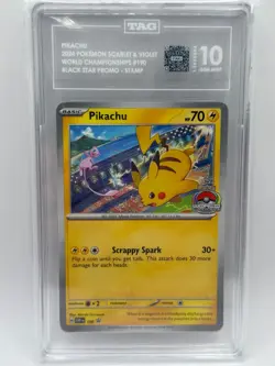 2024 Pokemon Black Star Promo Pikachu #190 World Championships TAG GEM MINT 10 - Image 1