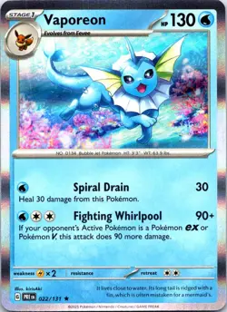 Vaporeon 022/131 Holo Rare SV: Prismatic Evolutions Pokemon Holo NM - Image 1