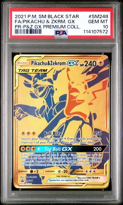PSA 10 GEM MINT Pikachu & Zekrom GX SM248 Black Star Promo Holo Pokemon TCG - Image 1