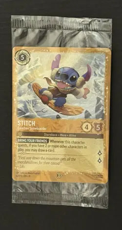 Disney Lorcana Stitch Carefree Snowboarder Promo Glimmer Foil - Image 1