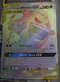 Pokemon Gengar & Mimikyu GX Secret Rare 186/181 Sm-Team Up Holo Card - Image 1