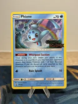 Phione SM220 Prerelease Promo SM Cosmic Eclipse Holo Rare Stamped Pokemon Card - Image 1