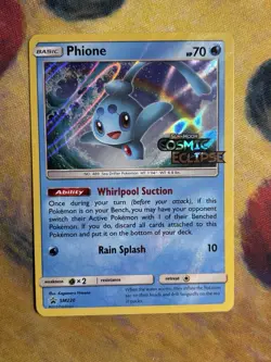 Phione SM220 Prerelease Promo SM Cosmic Eclipse Holo Rare Stamped Pokemon Card - Image 2