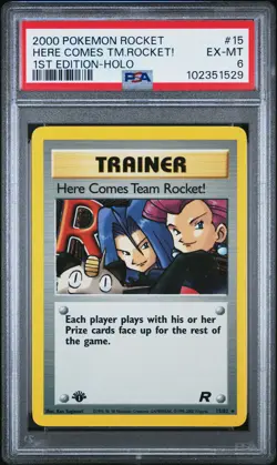 2000 POKEMON ROCKET 1ST EDITION #15 HERE COMES TEAM ROCKET!-HOLO PSA 6 - Image 1