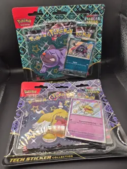 🔥TWO Pokemon Paldean Fates Tech Sticker Collection 3 Packs Maschiff + Greavard - Image 1