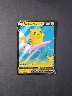008/025 Surfing Pikachu V Celebrations Sword & Shield Pokemon Trading Card TCG - Image 1