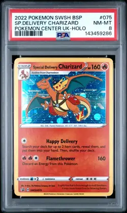 2022 POKEMON SWSH BLACK STAR PROMO #075 SPECIAL DELIVERY CHARIZARD-HOLO PSA 8 - Image 1