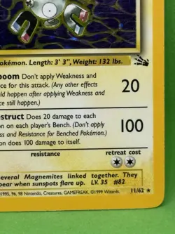 Magneton 11/62 - MP+ - Pokemon Fossil - Holo Rare - Image 3