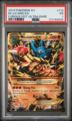 2014 POKEMON XY FURIOUS FISTS ULTRA RARE #113 M LUCARIO EX PSA 1 - Image 1