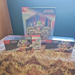 Pokemon TCG Prismatic Evolutions Sealed Lot (19 packs, 2 stamped promos, binder) - Image 1