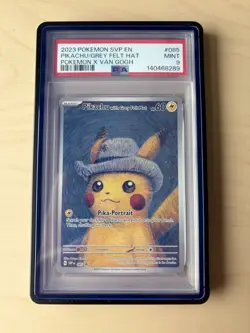 2023 POKEMON BLACK STAR PROMO #085 PIKACHU/GREY FELT HAT POKEMON X VAN GOGH PSA9 - Image 1