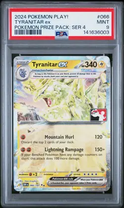 2024 POKEMON PLAY! POKEMON PRIZE PACK: SER 4 #066 TYRANITAR EX PSA 9 - Image 1