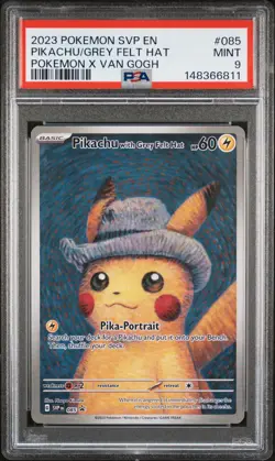 2023 POKEMON SVP EN-SV BLACK STAR PROMO #085 PIKACHU WITH GREY FELT HAT PSA 9 - Image 1