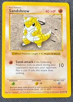 SANDSHREW 62/102 COMMON BASE SET SHADOWLESS POKEMON MP - Image 1