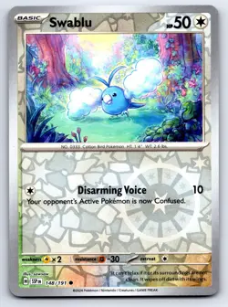 Pokemon Common Swablu SV08: Surging Sparks SSP Reverse Holo 148/191 NM - Image 1