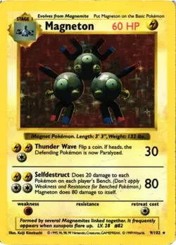 Pokemon TCG Shadowless Magneton 9/102 Base Set Holo MP - Image 1