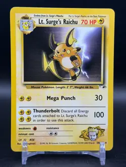 Lt. Surge's Raichu 28/132 Rare Gym Heroes Pokemon Unlimited NM - Image 1