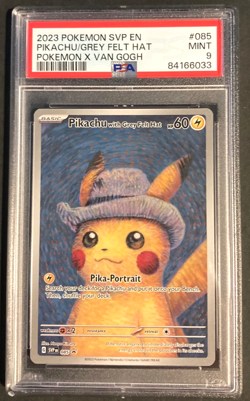 PSA 9 Pikachu Grey Felt Hat #085 Van Gogh Promo SVP Pokemon Card - Image 1