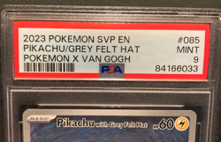 PSA 9 Pikachu Grey Felt Hat #085 Van Gogh Promo SVP Pokemon Card - Image 4
