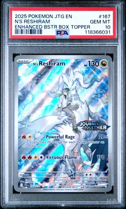 2025 Pokemon Journey Together #167 N'S Reshiram Enhanced Bstr Box Topper PSA 10 - Image 1