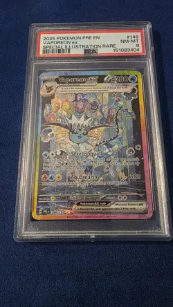 Pokemon Vaporeon ex Prismatic Evolutions Special Illustration Rare #149 PSA 8 - Image 1