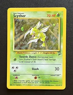 Pokemon Scyther Base Set 2 Holo Rare 17/130 2000 LP Rare Vintage Card - Image 1