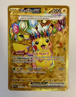 Pokemon TCG SV08 Surging Sparks Pikachu EX Hyper Rare Gold Holo Card 247/191 - Image 1