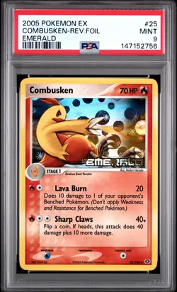 2005 POKEMON EX EMERALD #25 COMBUSKEN-REVERSE FOIL PSA 9 - Image 1