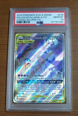 PSA 10 2019 Pokemon Sun & Moon Cosmic Eclipse Solgaleo & Lunala GX # 216 - Image 1