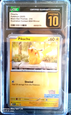 POKEMON CGC PRISTINE 10 PIKACHU ILLUSTRATION CONTEST WINNER 2024 #214 PROMO - Image 1