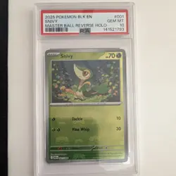 Pokemon Snivy Master Ball Reverse Holo PSA 10 001/086 BLK EN 2025 - Image 1