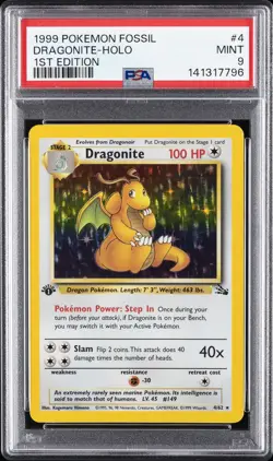 1999 POKEMON FOSSIL 1ST EDITION #4 DRAGONITE-HOLO PSA 9 - Image 1