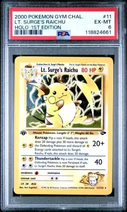 2000 POKEMON GYM CHALLENGE #11 LT. SURGE'S RAICHU HOLO-1ST EDITION PSA 6 - Image 1