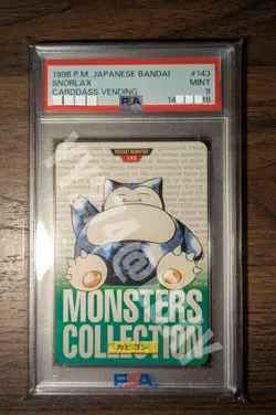 PSA 10, 9 carddass snorlax green bandai japanese pokemon 1996 - Image 3