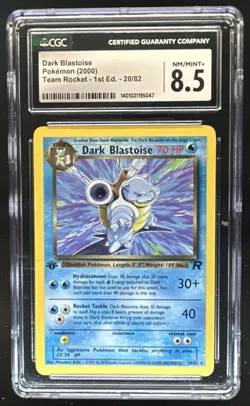 2000 Pokemon Team Rocket First Edition Dark Blastoise #20/82 CGC 8.5 - Image 1