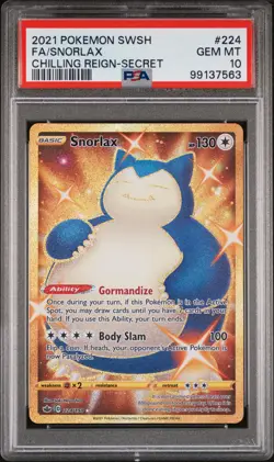 2021 POKEMON SWORD & SHIELD CHILLING REIGN SECRET #224 FULL ART/SNORLAX PSA 10 - Image 1