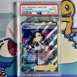 PSA 10 GEM MINT Marnie SWSH121 Full Art Premium Tournament Promo 2021 Pokemon - Image 1