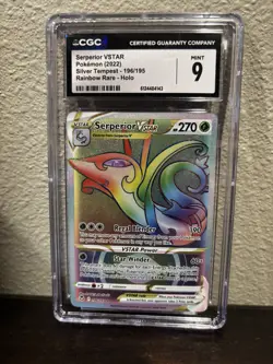 CGC 9 MINT Graded Pokemon 2022 Serperior Vstar Rainbow 196/195 Silver Tempest - Image 1